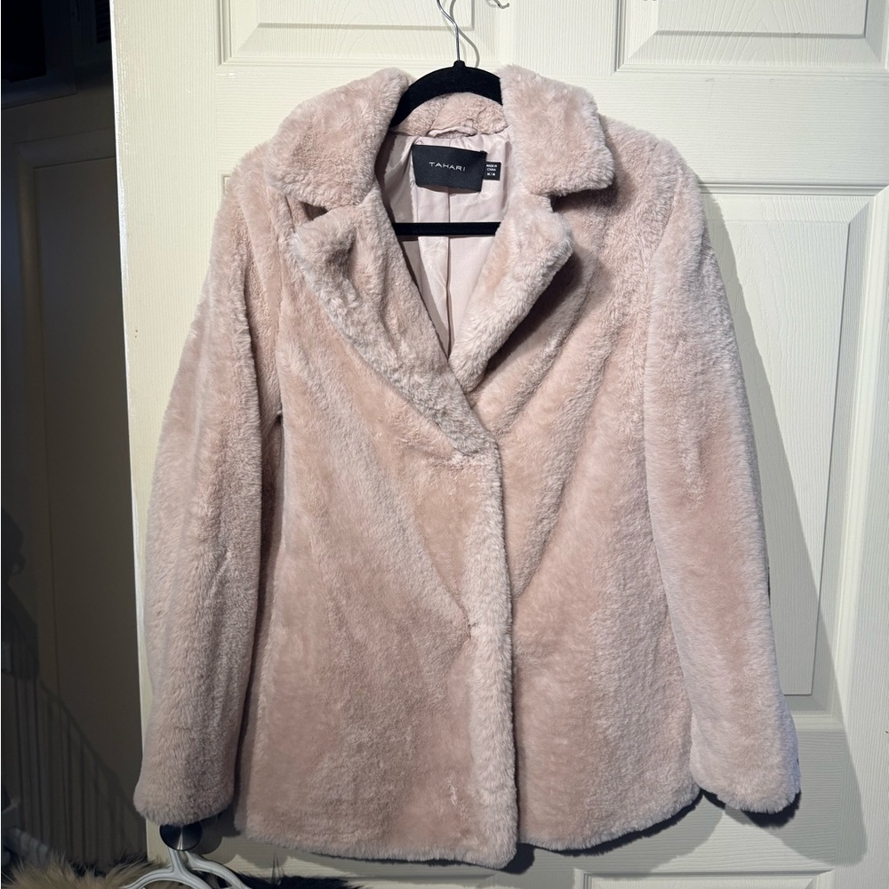 Tahari Women's Pink Faux Fur Coat